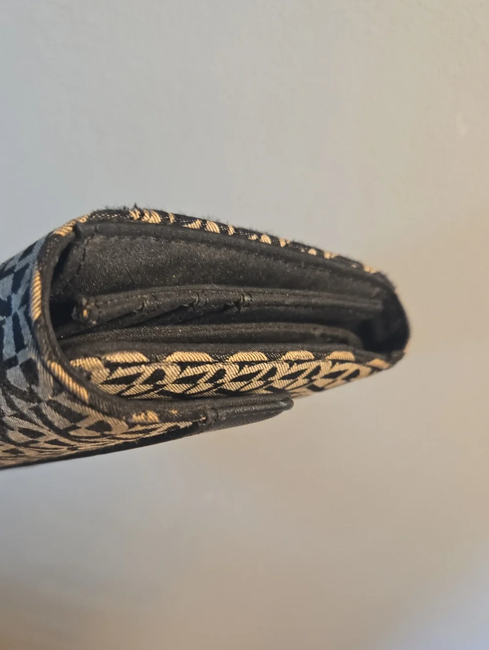 Etienne Aigner Patterned Monogram Clutch in Beige and Black